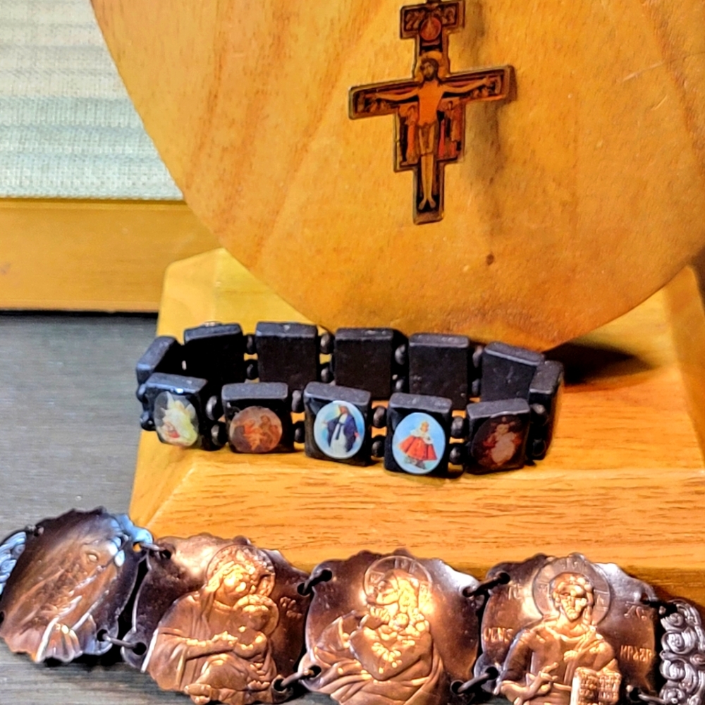 3 Piece Religious Bracelet & Necklace Lot Vintage Costume Jewelry Bundle